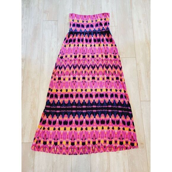 Cynthia Rowley Womens M BOHO Maxi Skirt Hot Pink Tie Dye Boho‎ Stretch Waist - Picture 1 of 6